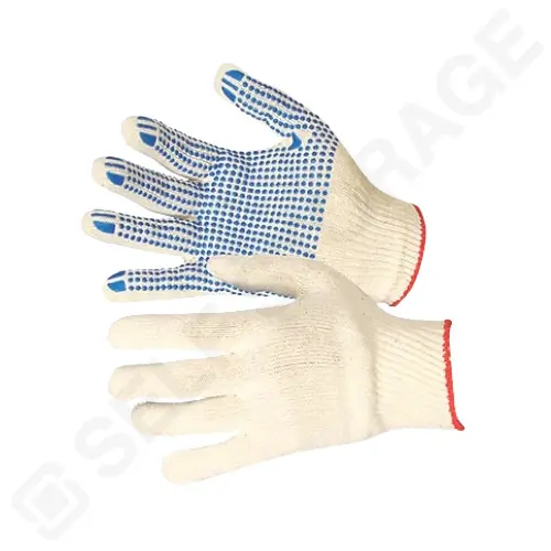 Self Storage gloves with one-sided dotted non-slip PVC surface.